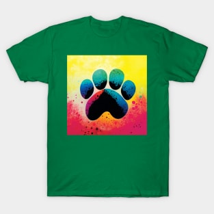 Colourful Splatter Art Paw Print Design T-Shirt